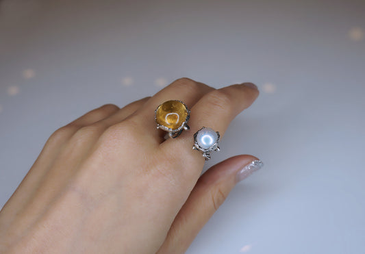 黃水晶/珍珠造型指間戒-戒圍可調