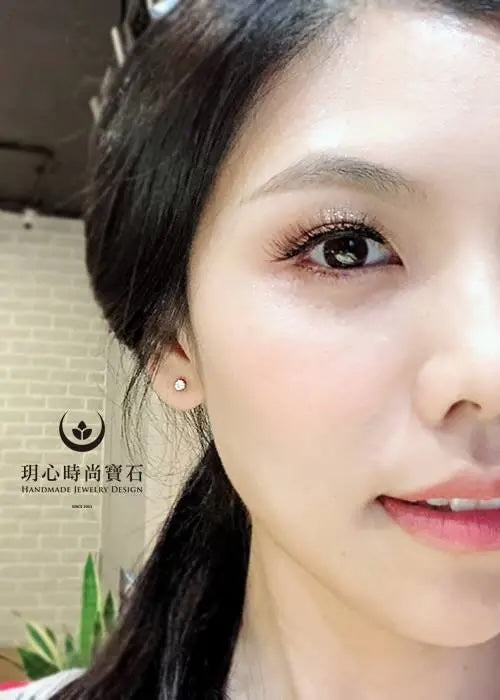 閃亮單鑽｜超閃方晶鋯鑽 純K金耳環