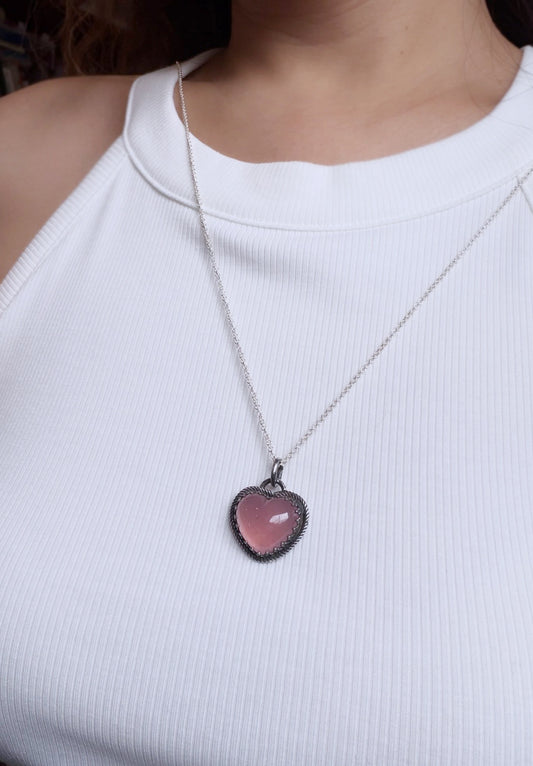 Rose Quartz｜馬達加斯加 粉晶愛心手工純銀墜 C051101