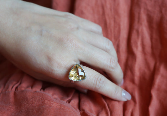 黃水晶造型銀戒 #13