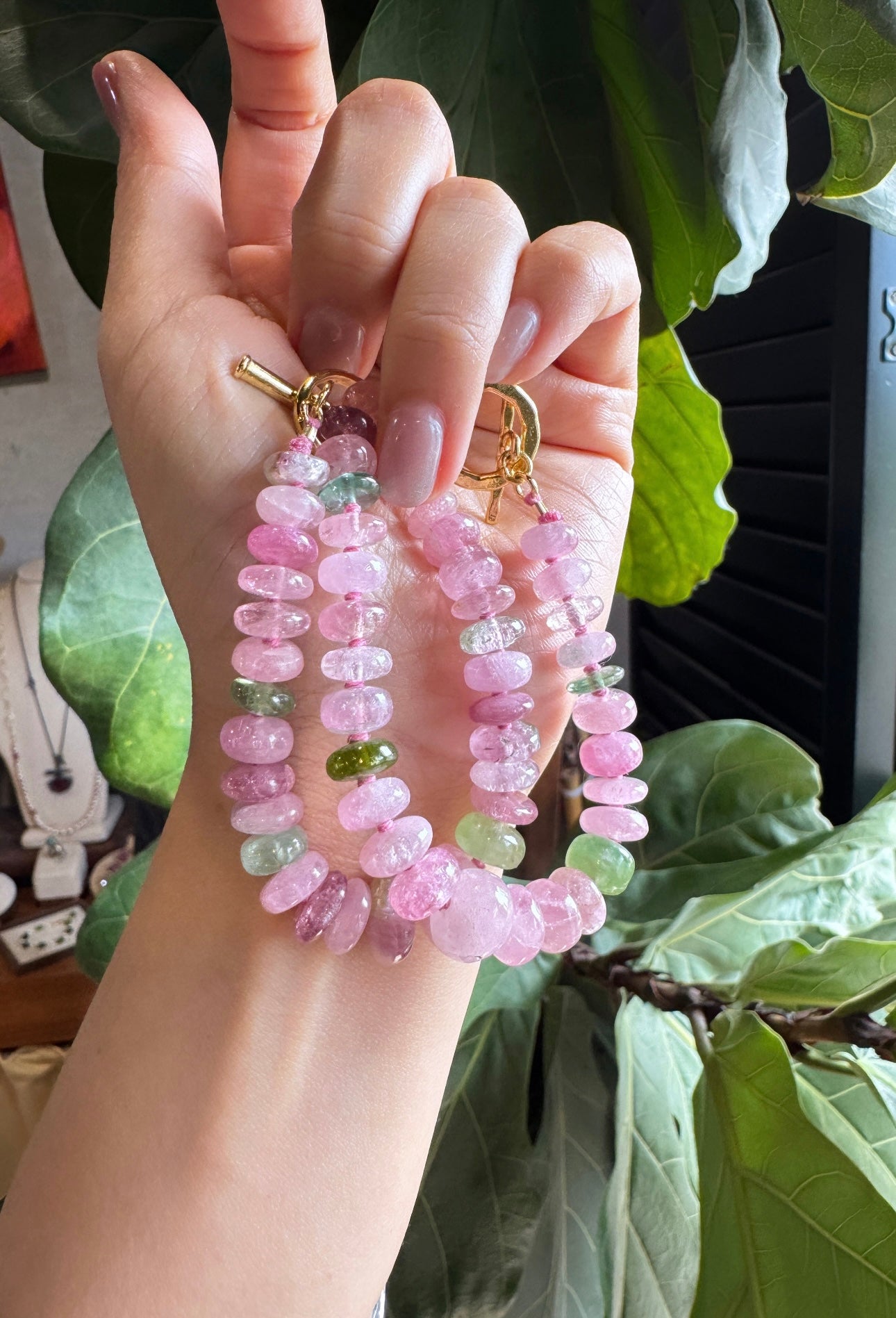 清新優雅｜阿富汗粉碧塔珠手鍊 E101603