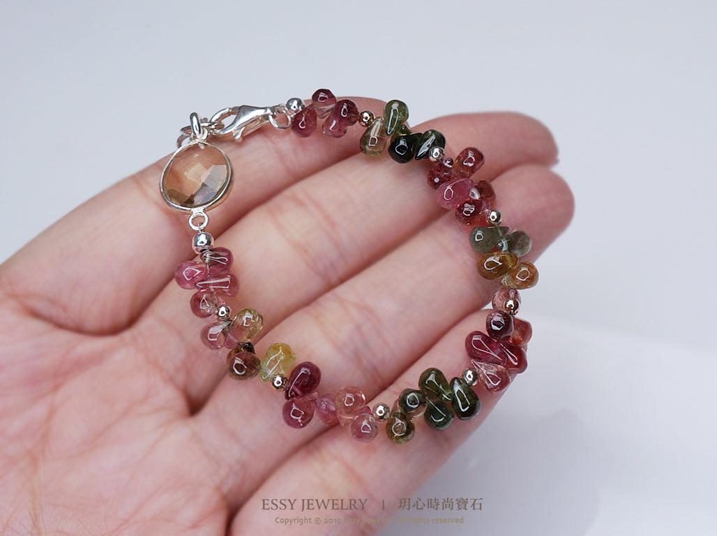 光面胖水滴碧璽手鍊 B053004