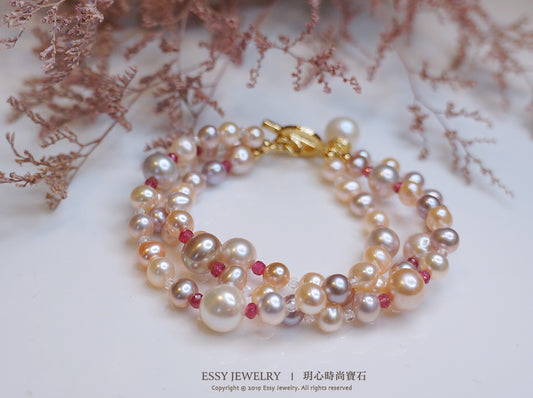 粉紫光｜圓滿彩珠三圈手鍊 B111403