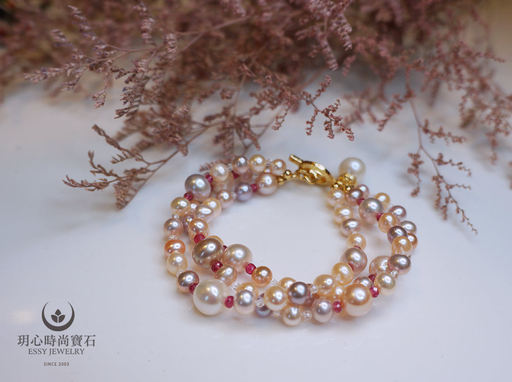 粉紫光｜圓滿彩珠三圈手鍊 B111403