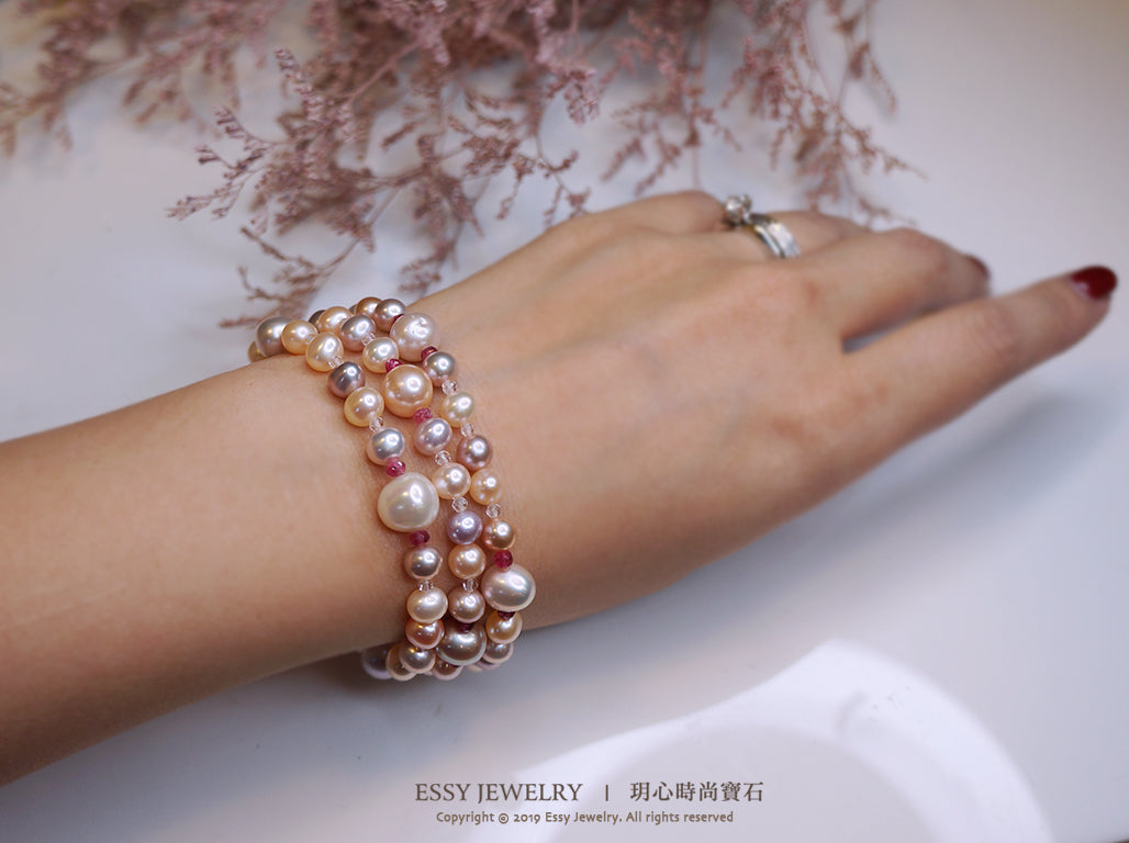 粉紫光｜圓滿彩珠三圈手鍊 B111403