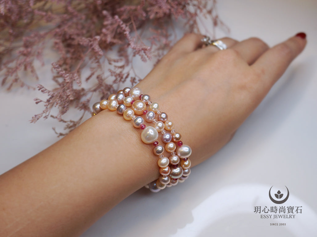 粉紫光｜圓滿彩珠三圈手鍊 B111403
