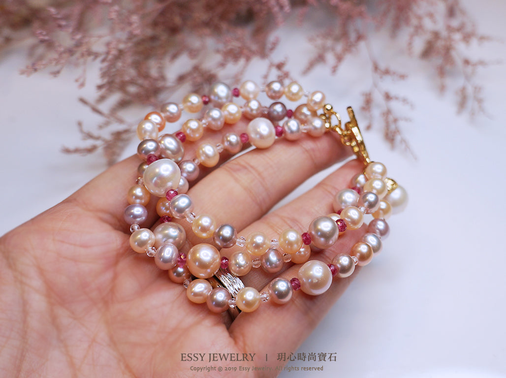 粉紫光｜圓滿彩珠三圈手鍊 B111403