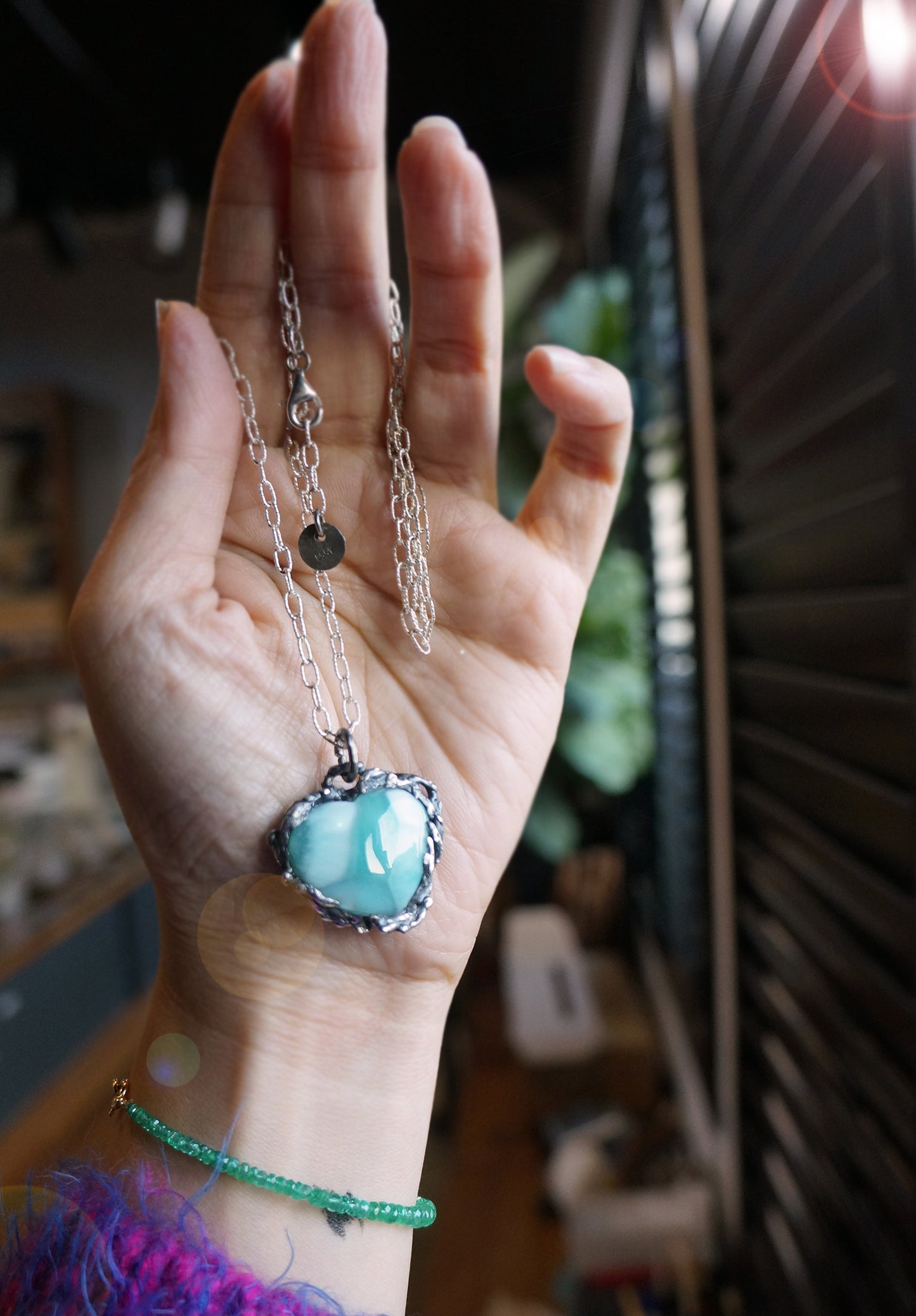 藍色拉利瑪・海洋之心 手工銀墜 C010902