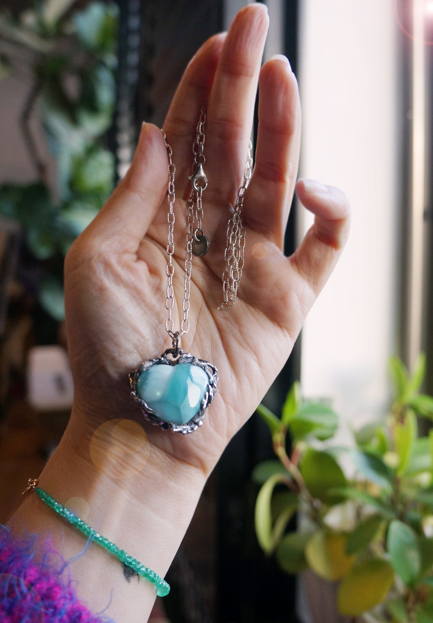 藍色拉利瑪・海洋之心 手工銀墜 C010902