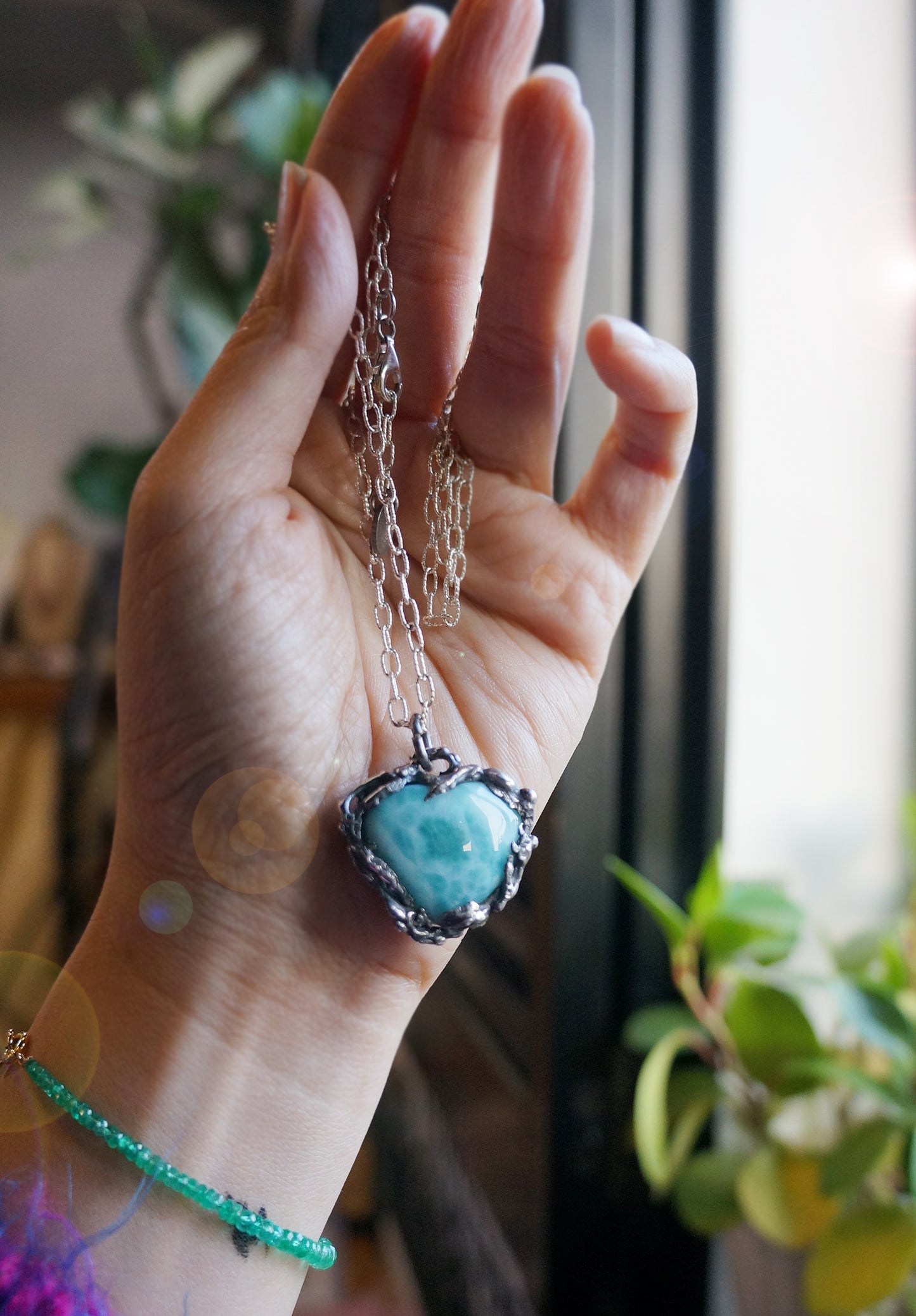 藍色拉利瑪・海洋之心 手工銀墜 C010902