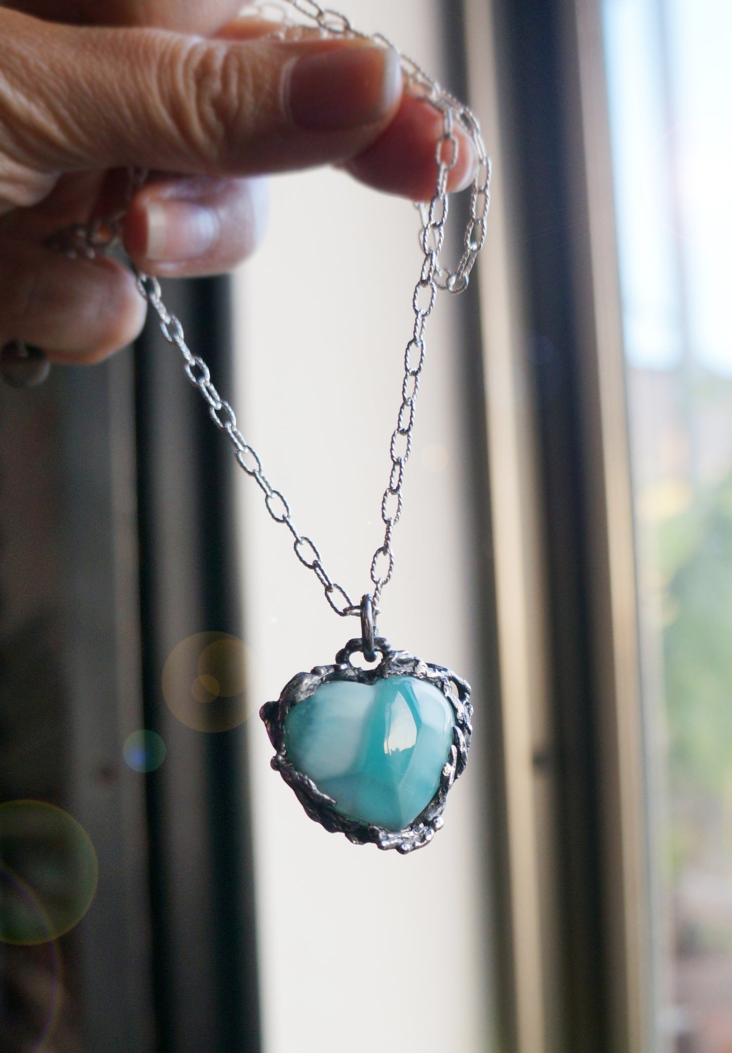 藍色拉利瑪・海洋之心 手工銀墜 C010902