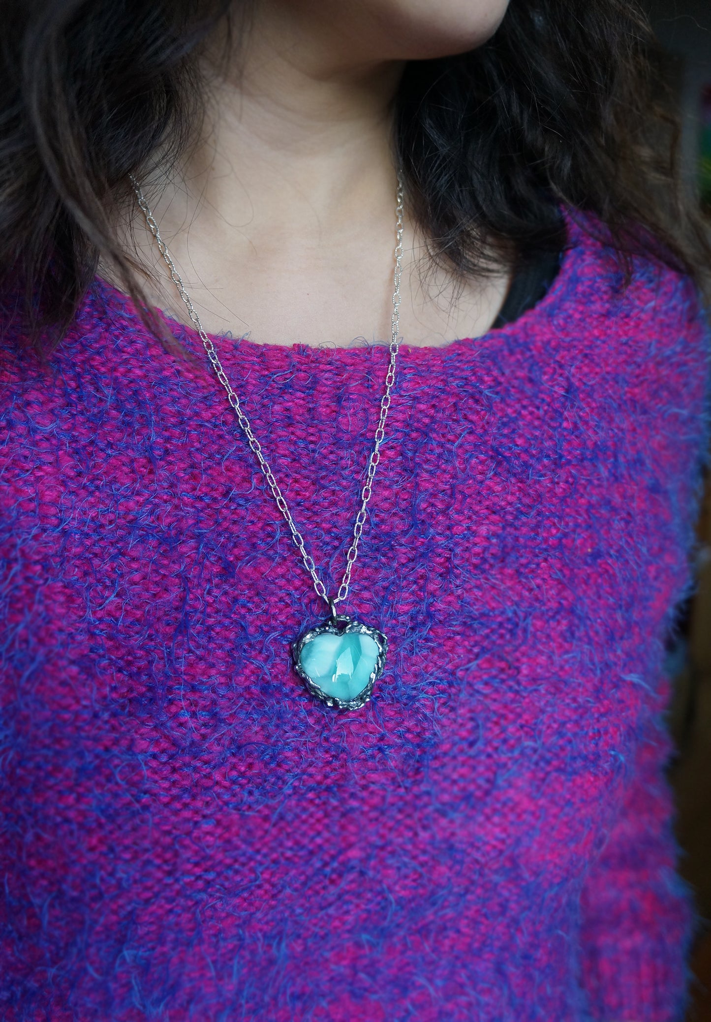 藍色拉利瑪・海洋之心 手工銀墜 C010902