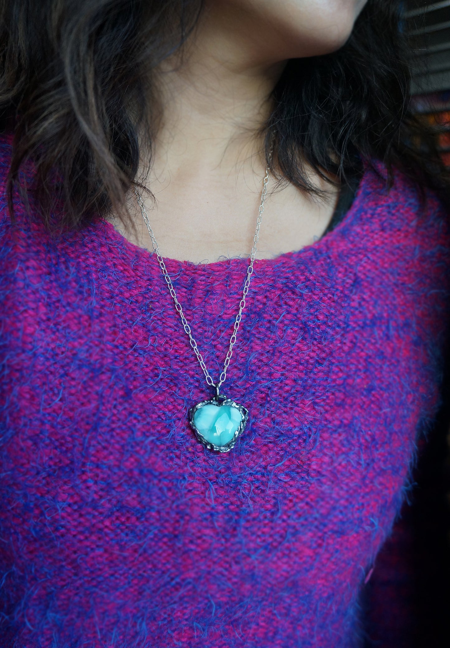 藍色拉利瑪・海洋之心 手工銀墜 C010902