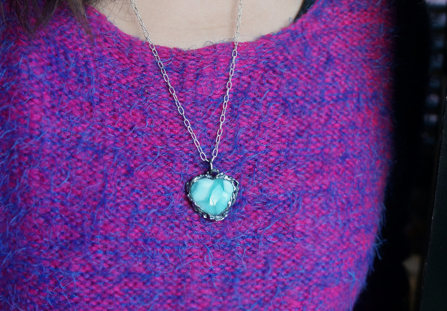 藍色拉利瑪・海洋之心 手工銀墜 C010902