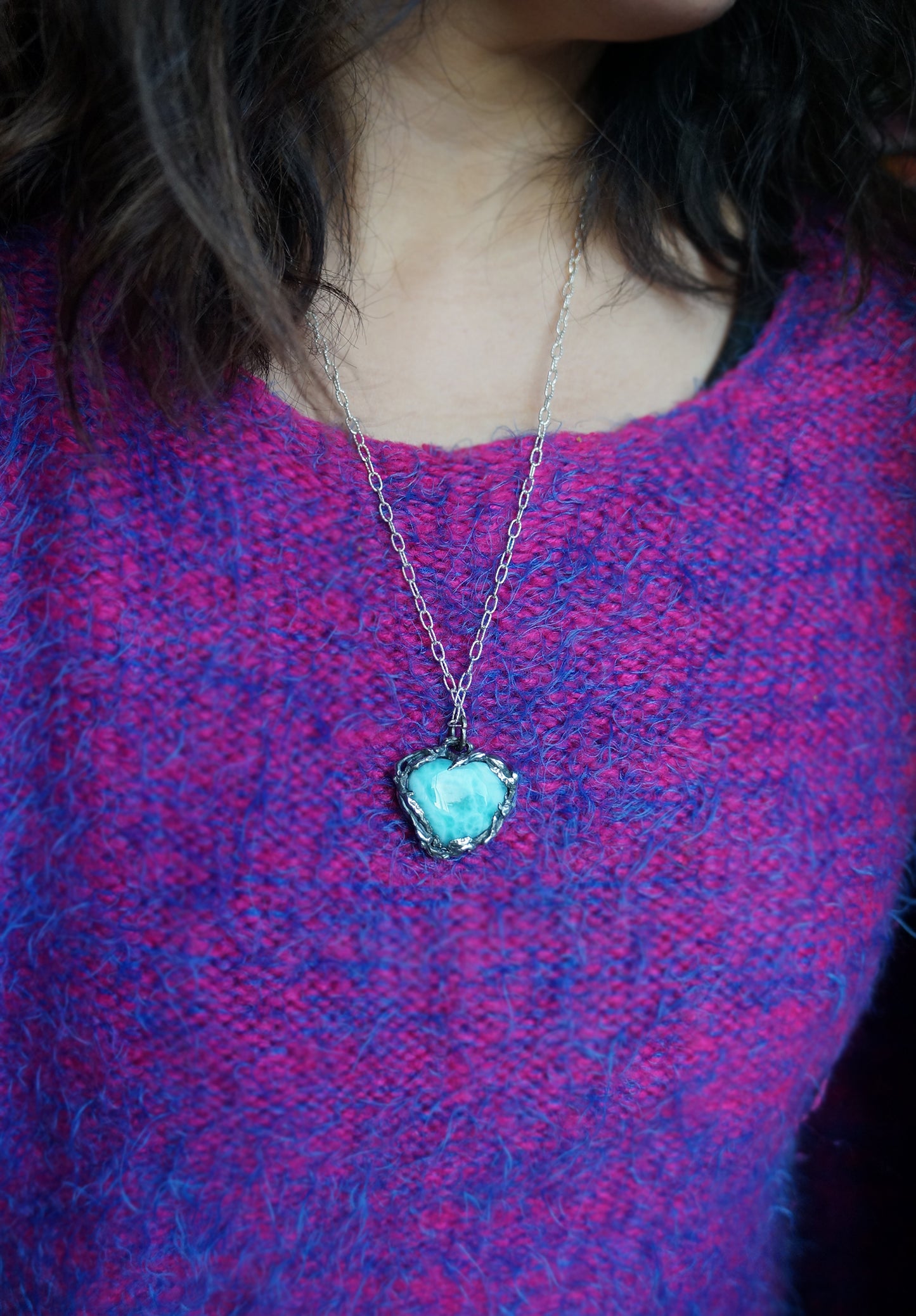 藍色拉利瑪・海洋之心 手工銀墜 C010902