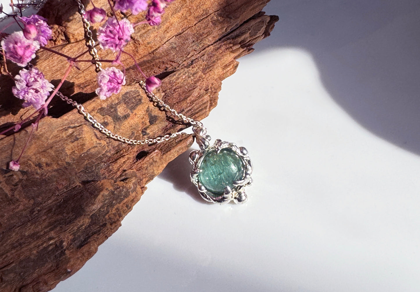 貓眼藍綠碧璽 手工銀墜 C011903