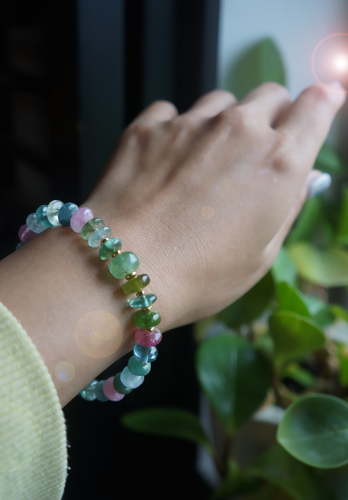 靜謐深邃｜阿富汗深藍綠碧璽塔珠手鍊 C040803