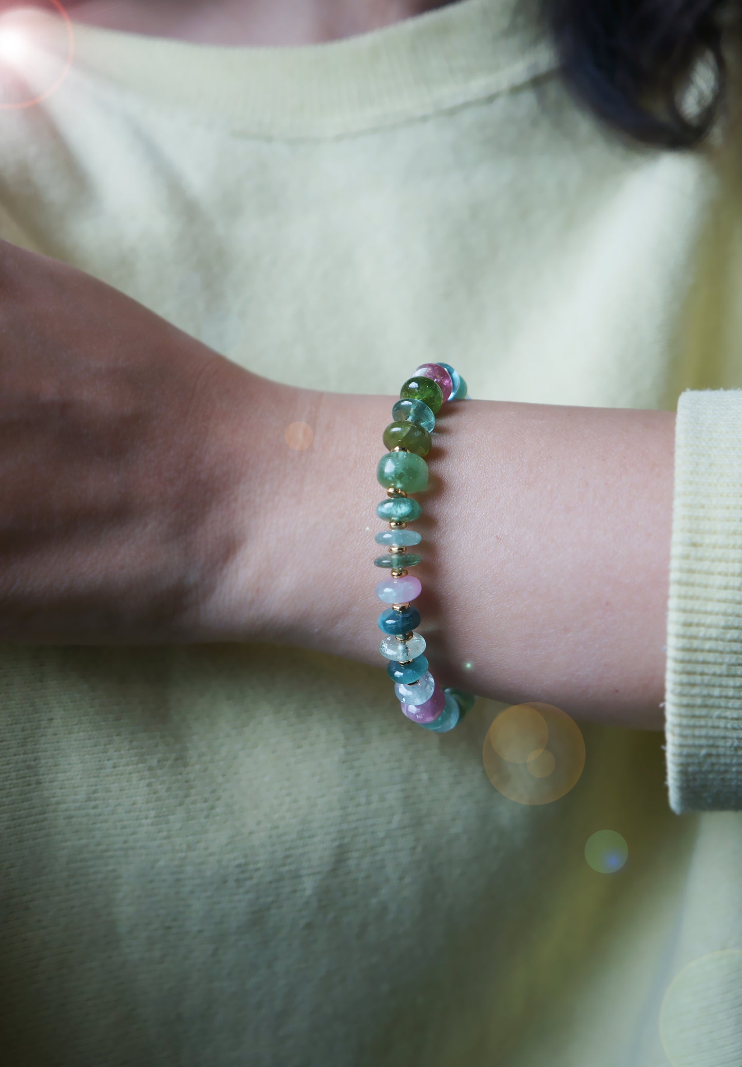 靜謐深邃｜阿富汗深藍綠碧璽塔珠手鍊 C040803