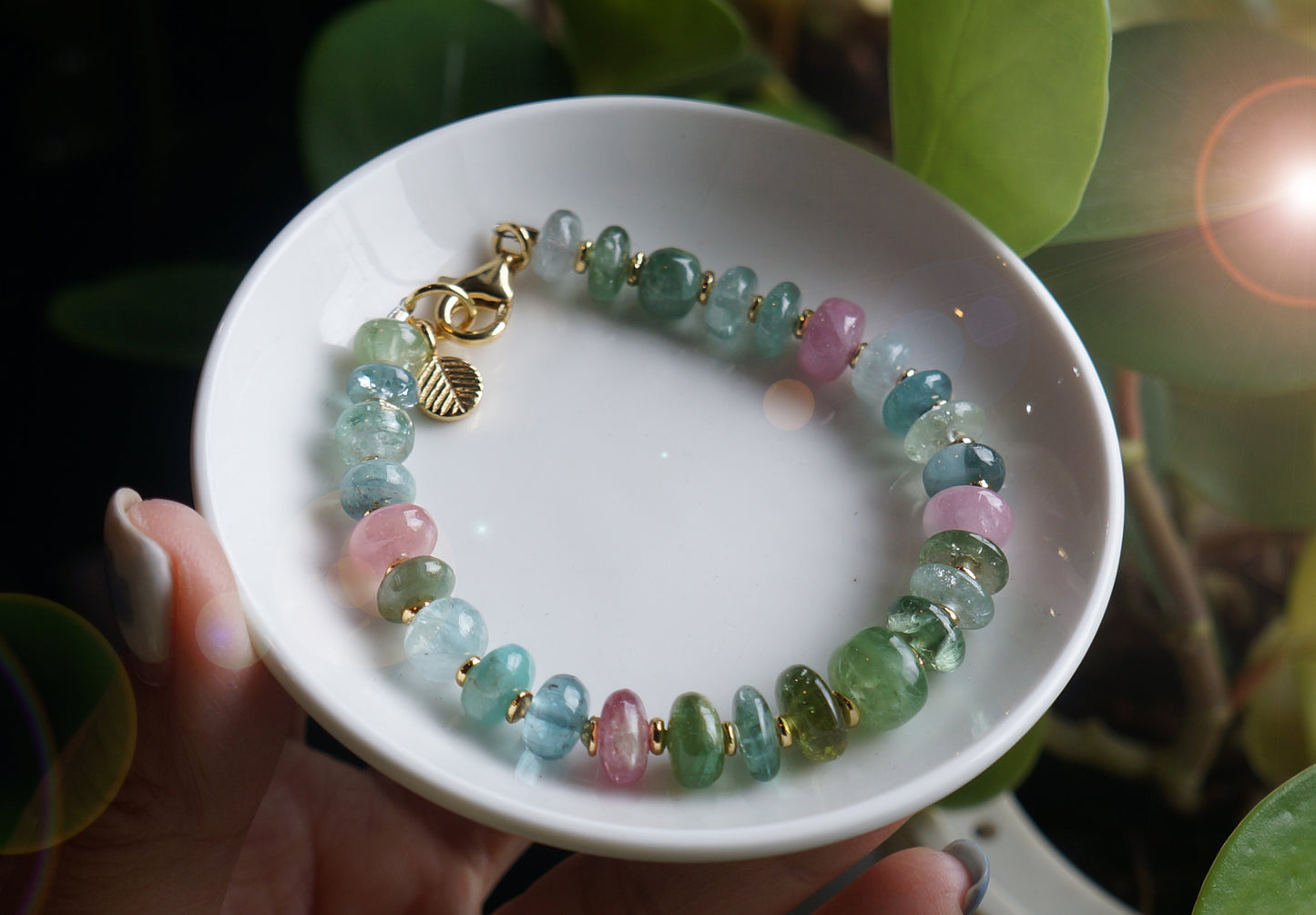 靜謐深邃｜阿富汗深藍綠碧璽塔珠手鍊 C040803