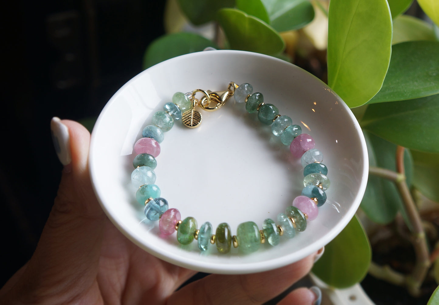 靜謐深邃｜阿富汗深藍綠碧璽塔珠手鍊 C040803