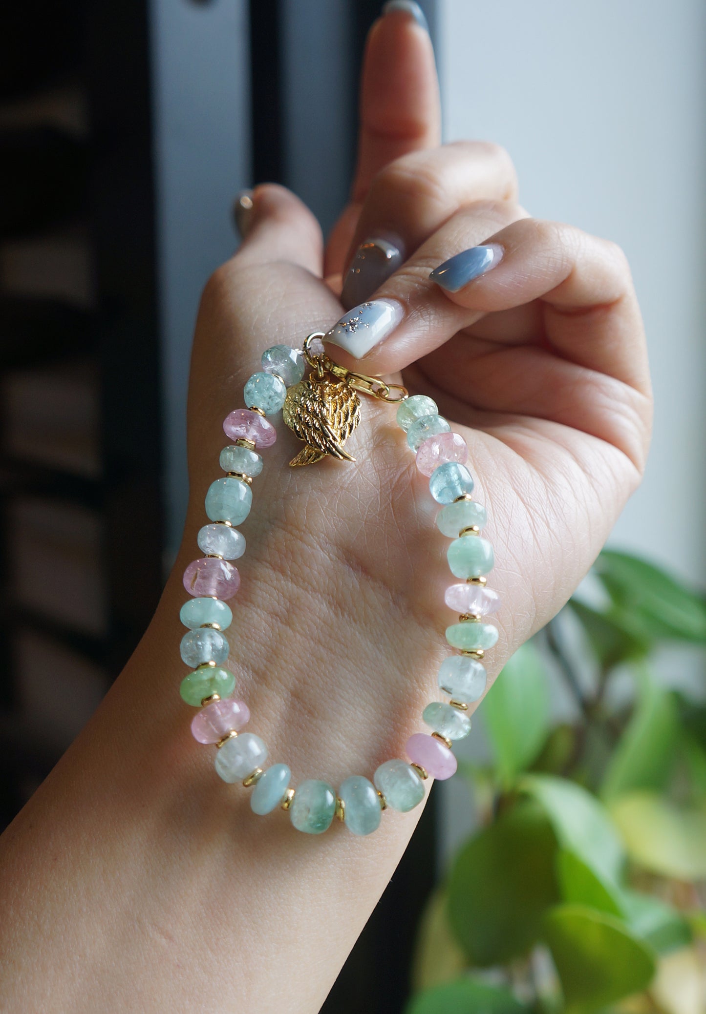 仙女色｜阿富汗藍/粉碧璽塔珠手鍊 C040804