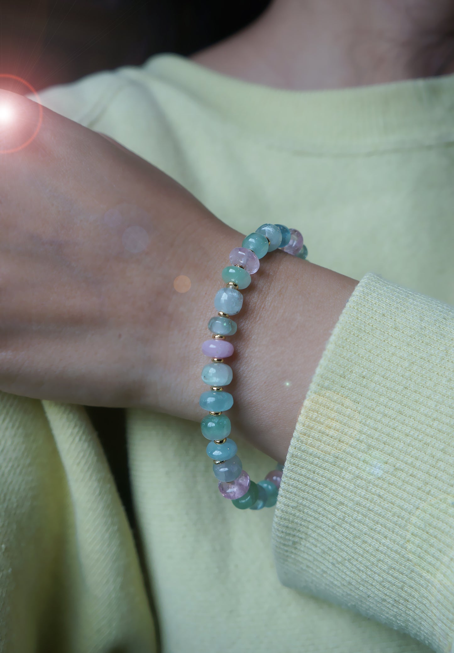 仙女色｜阿富汗藍/粉碧璽塔珠手鍊 C040804