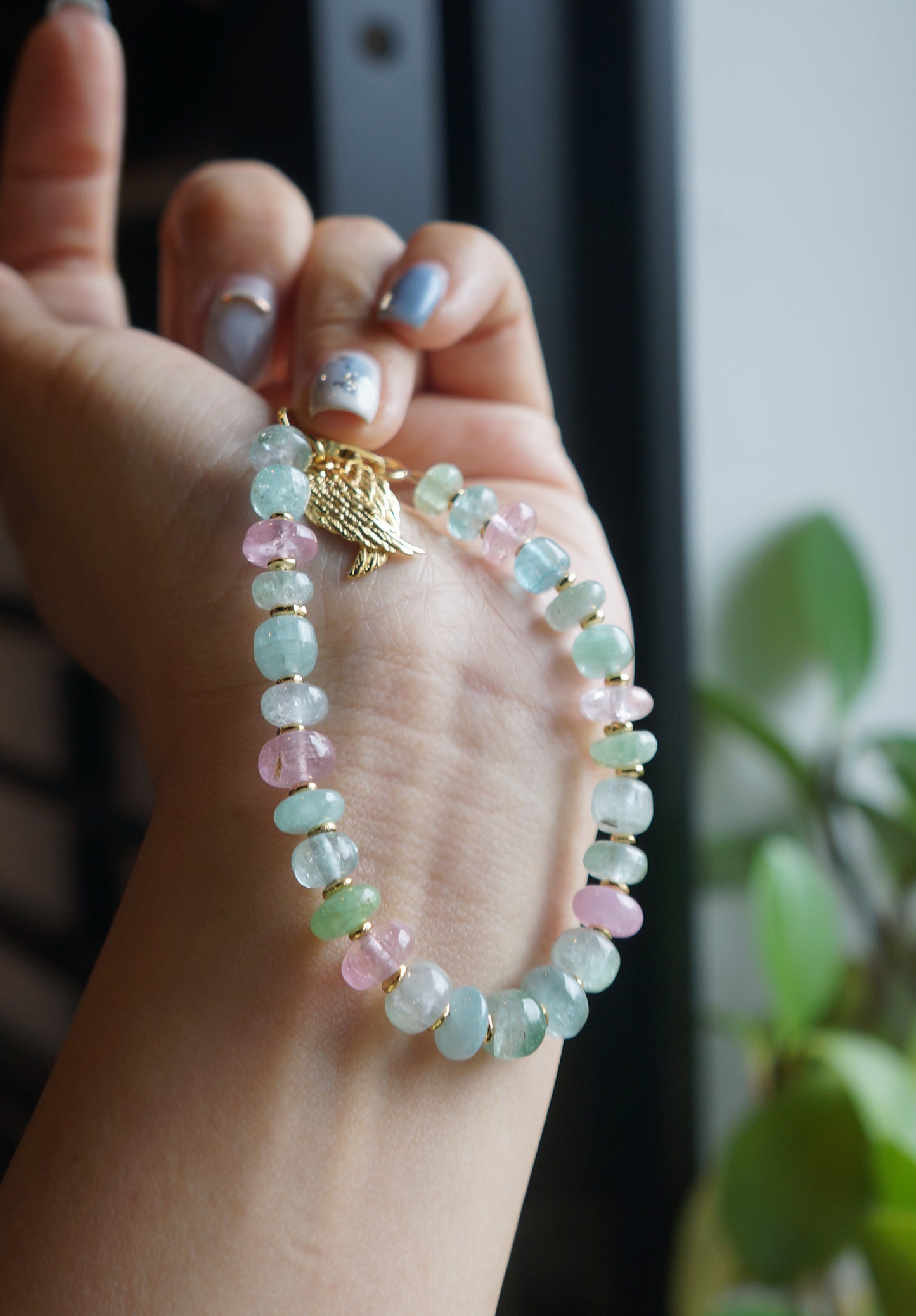 仙女色｜阿富汗藍/粉碧璽塔珠手鍊 C040804