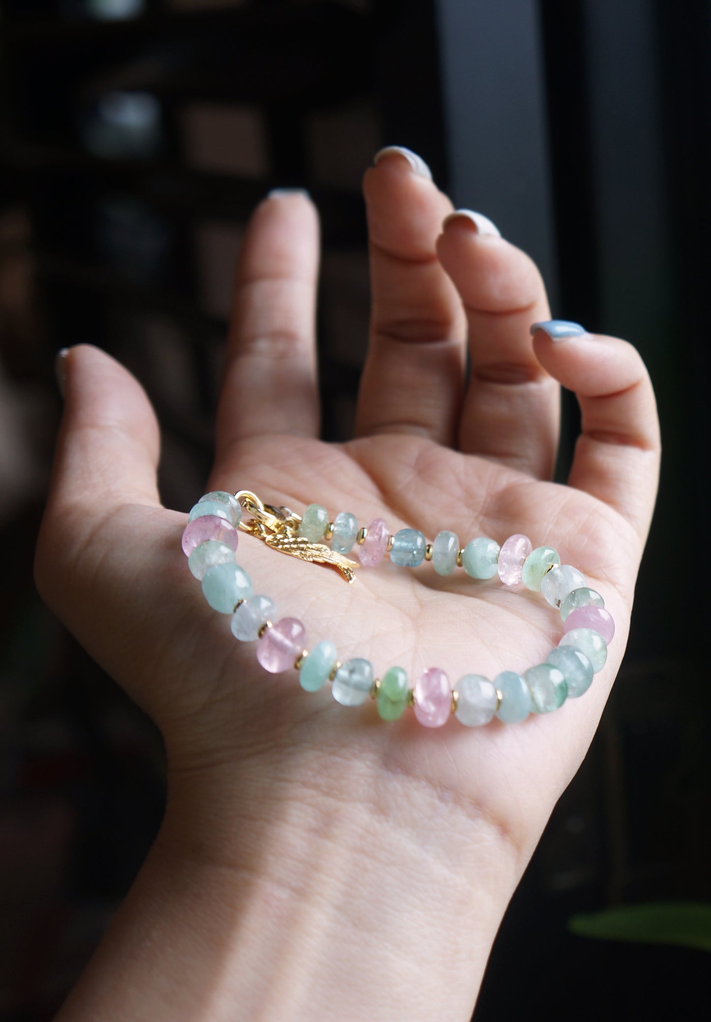 仙女色｜阿富汗藍/粉碧璽塔珠手鍊 C040804