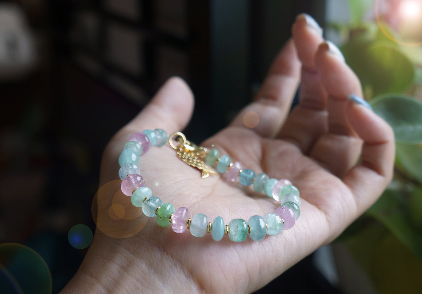 仙女色｜阿富汗藍/粉碧璽塔珠手鍊 C040804