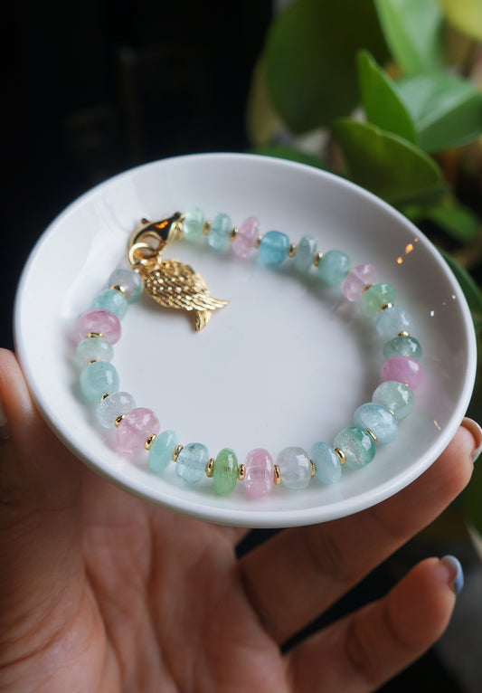 仙女色｜阿富汗藍/粉碧璽塔珠手鍊 C040804