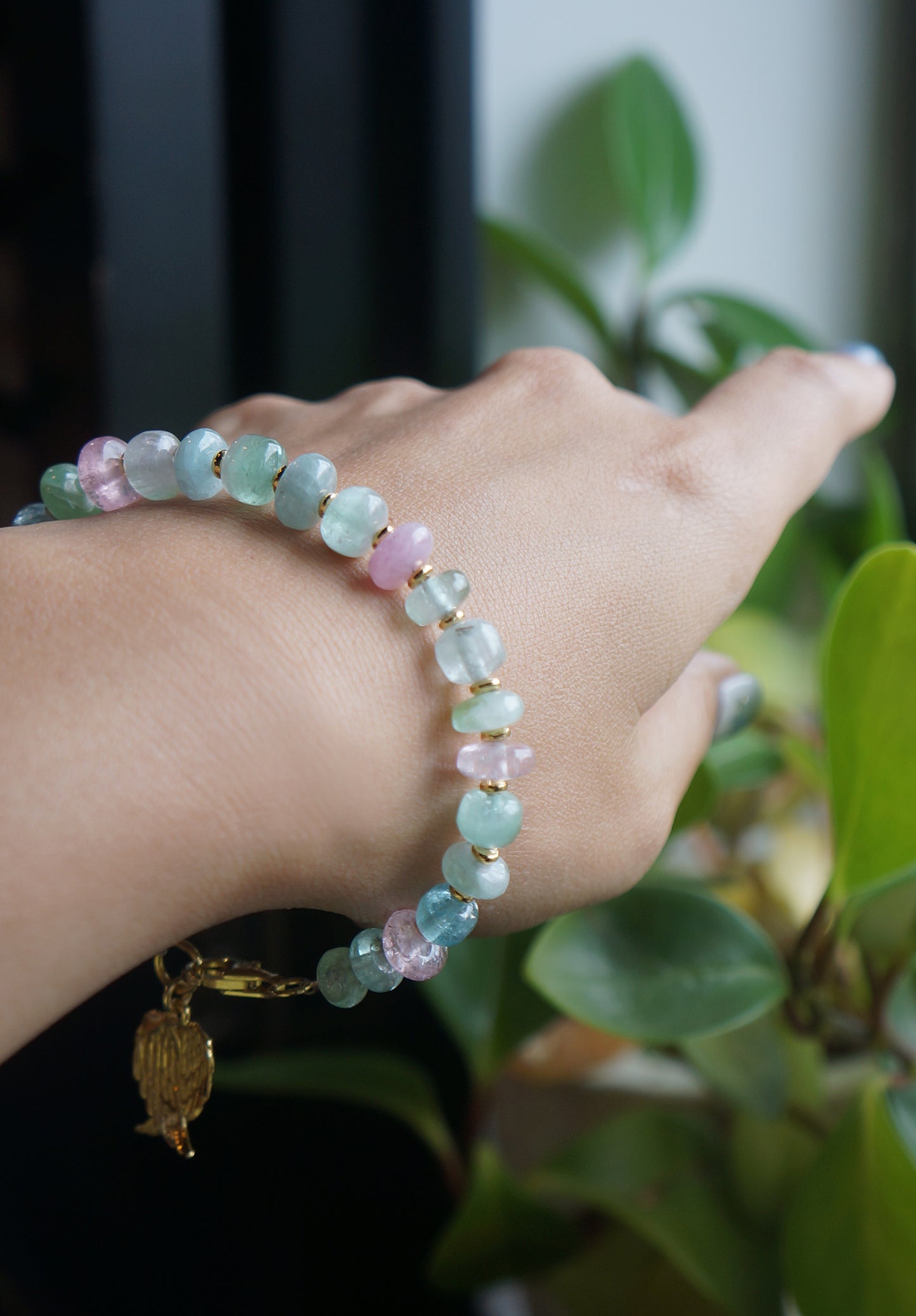 仙女色｜阿富汗藍/粉碧璽塔珠手鍊 C040804