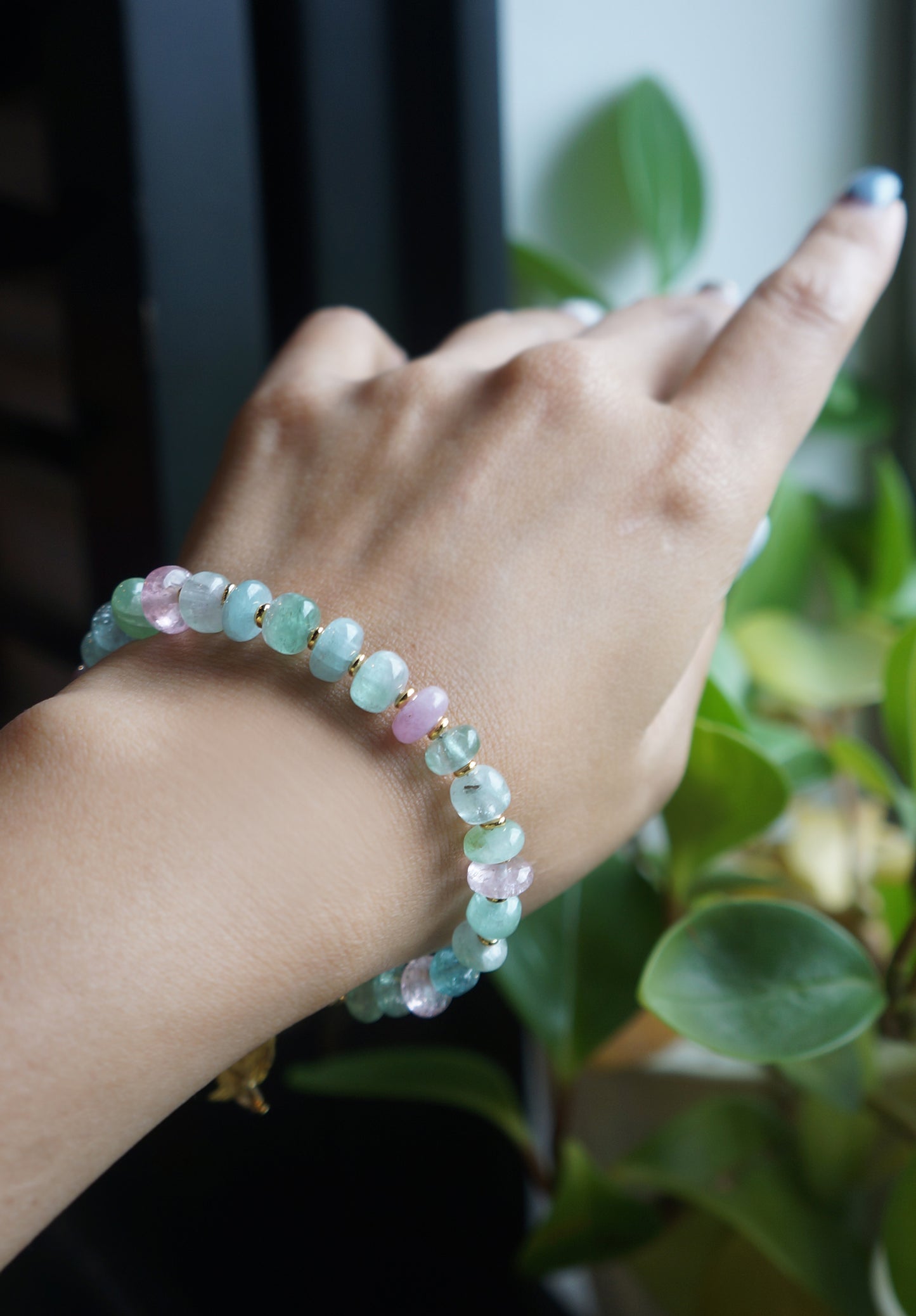 仙女色｜阿富汗藍/粉碧璽塔珠手鍊 C040804