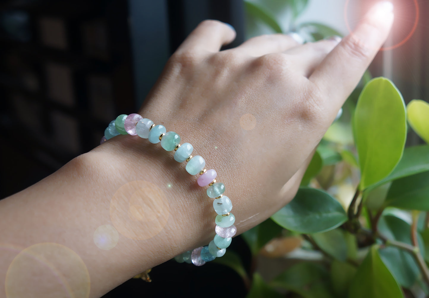 仙女色｜阿富汗藍/粉碧璽塔珠手鍊 C040804