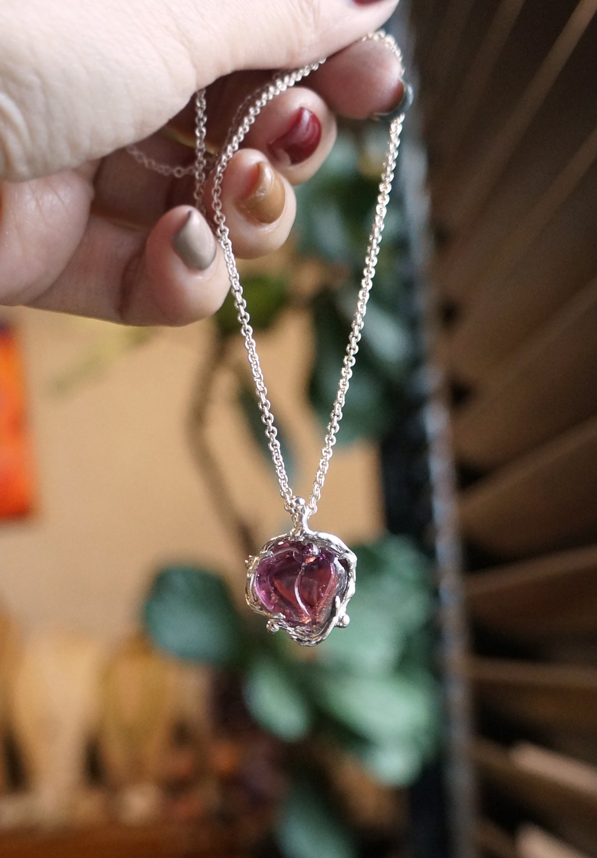 Rubellite ｜ 紅寶碧璽桃子 手工銀墜+鏈 C102101