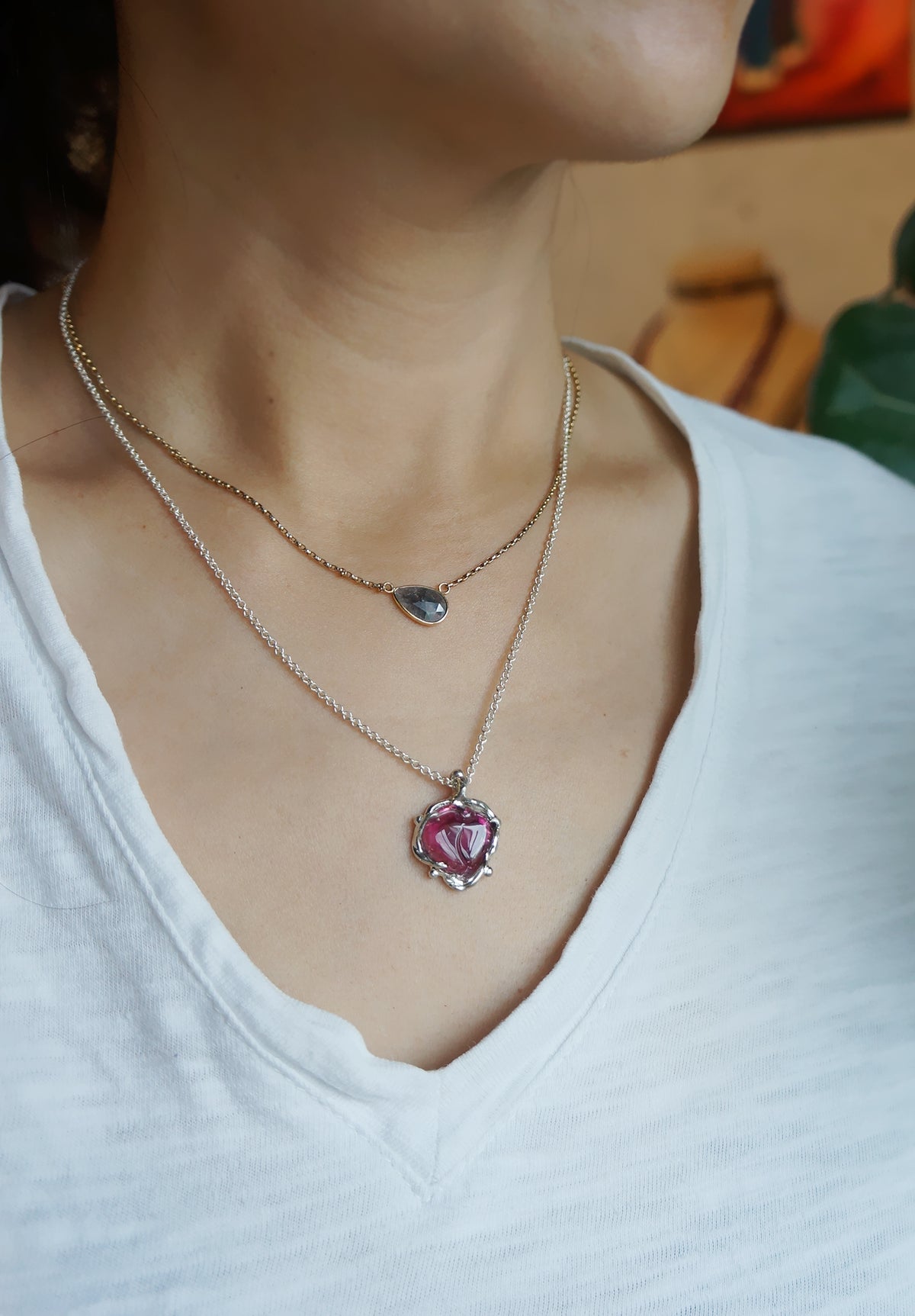 Rubellite ｜ 紅寶碧璽桃子 手工銀墜+鏈 C102101