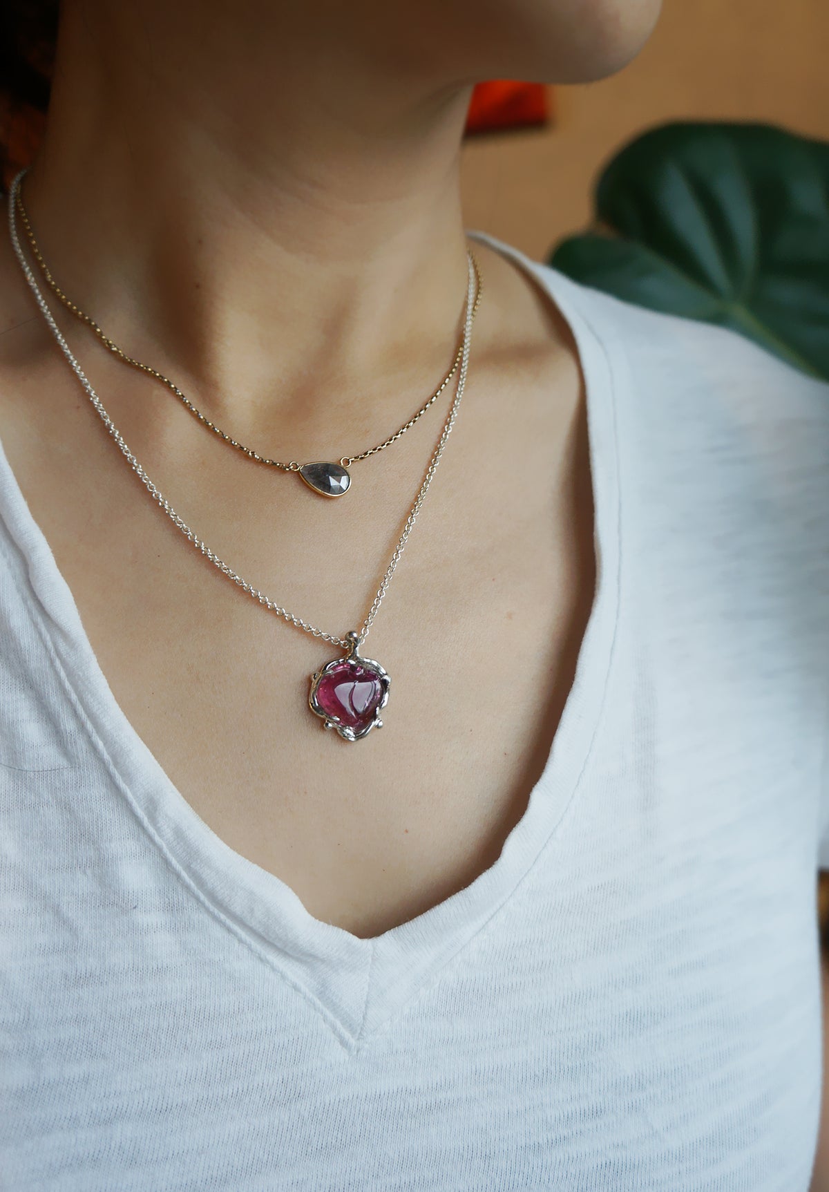 Rubellite ｜ 紅寶碧璽桃子 手工銀墜+鏈 C102101