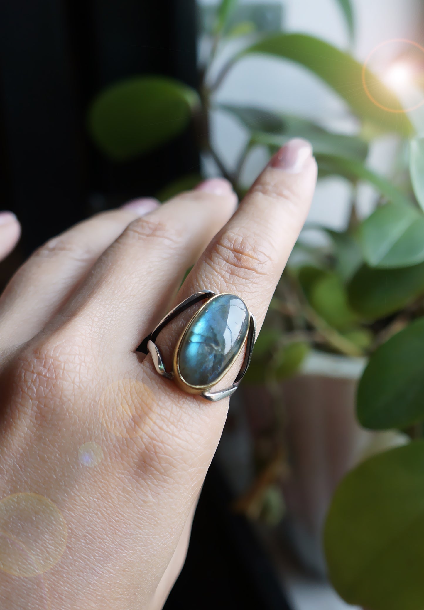 藍暈拉長石純銀造型戒指 #15