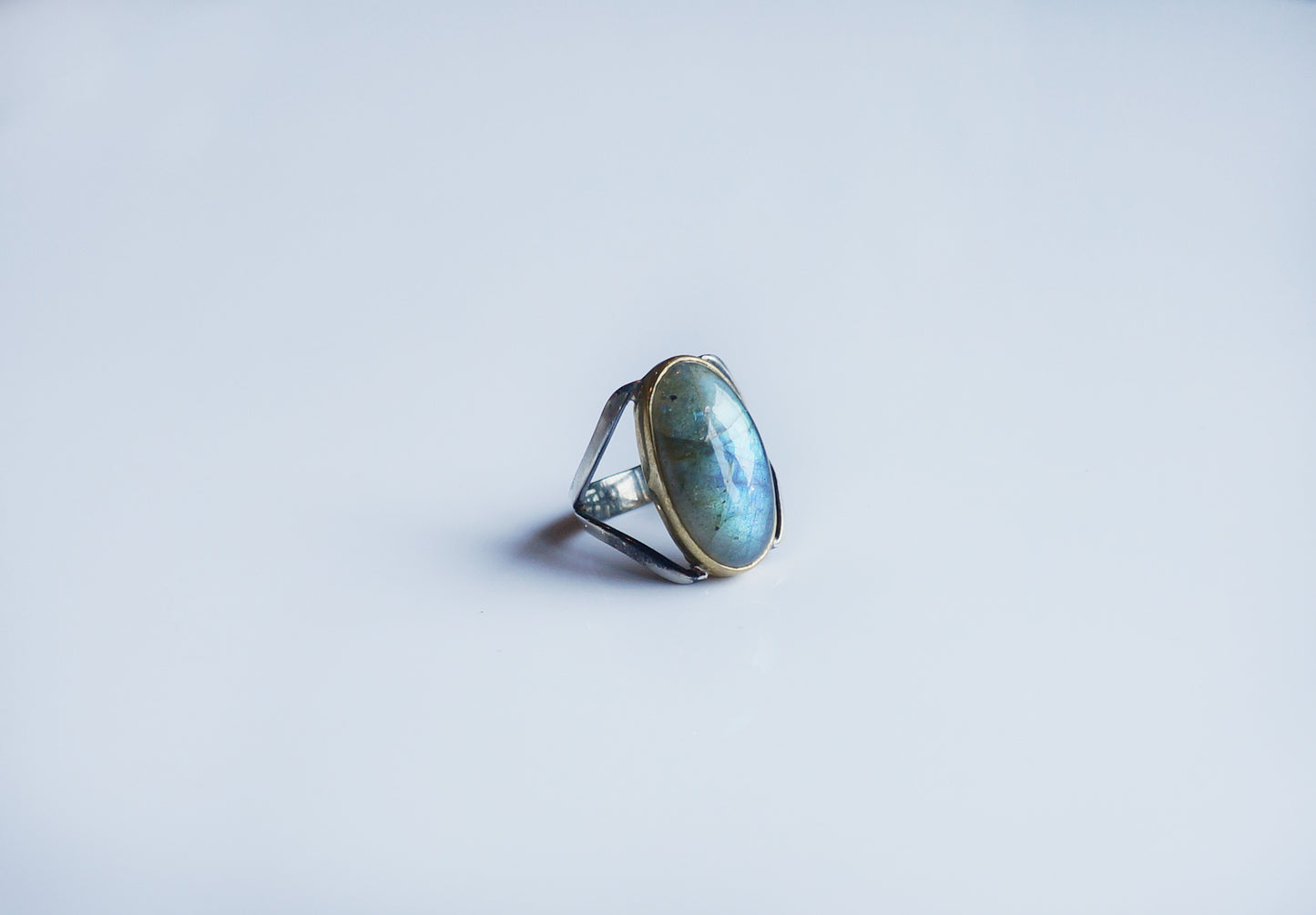 藍暈拉長石純銀造型戒指 #15