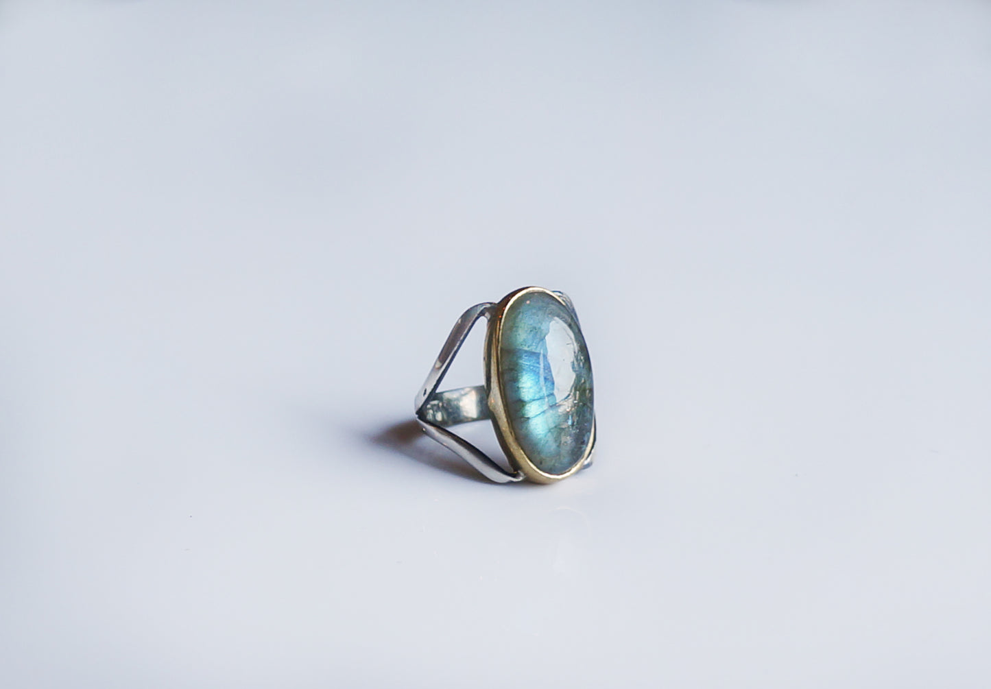 藍暈拉長石純銀造型戒指 #15