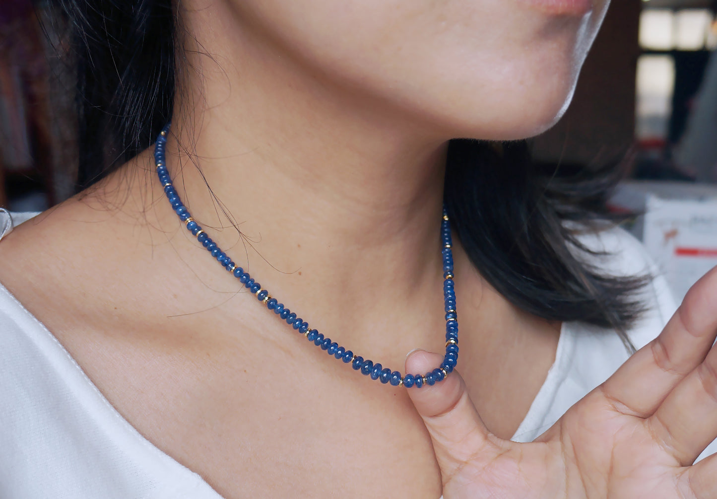 高品質 經典優雅｜藍寶石塔珠 短項鍊