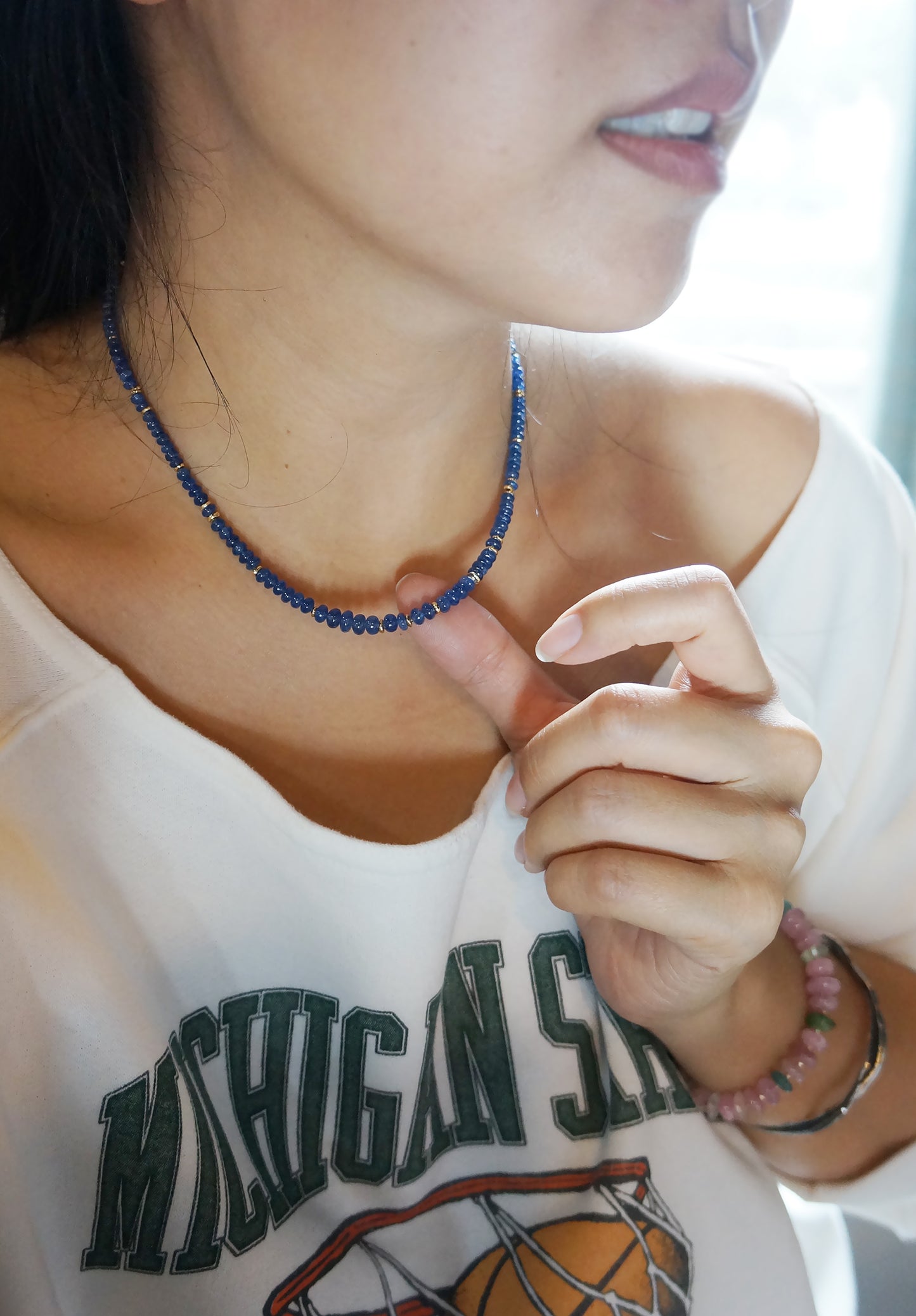 高品質 經典優雅｜藍寶石塔珠 短項鍊