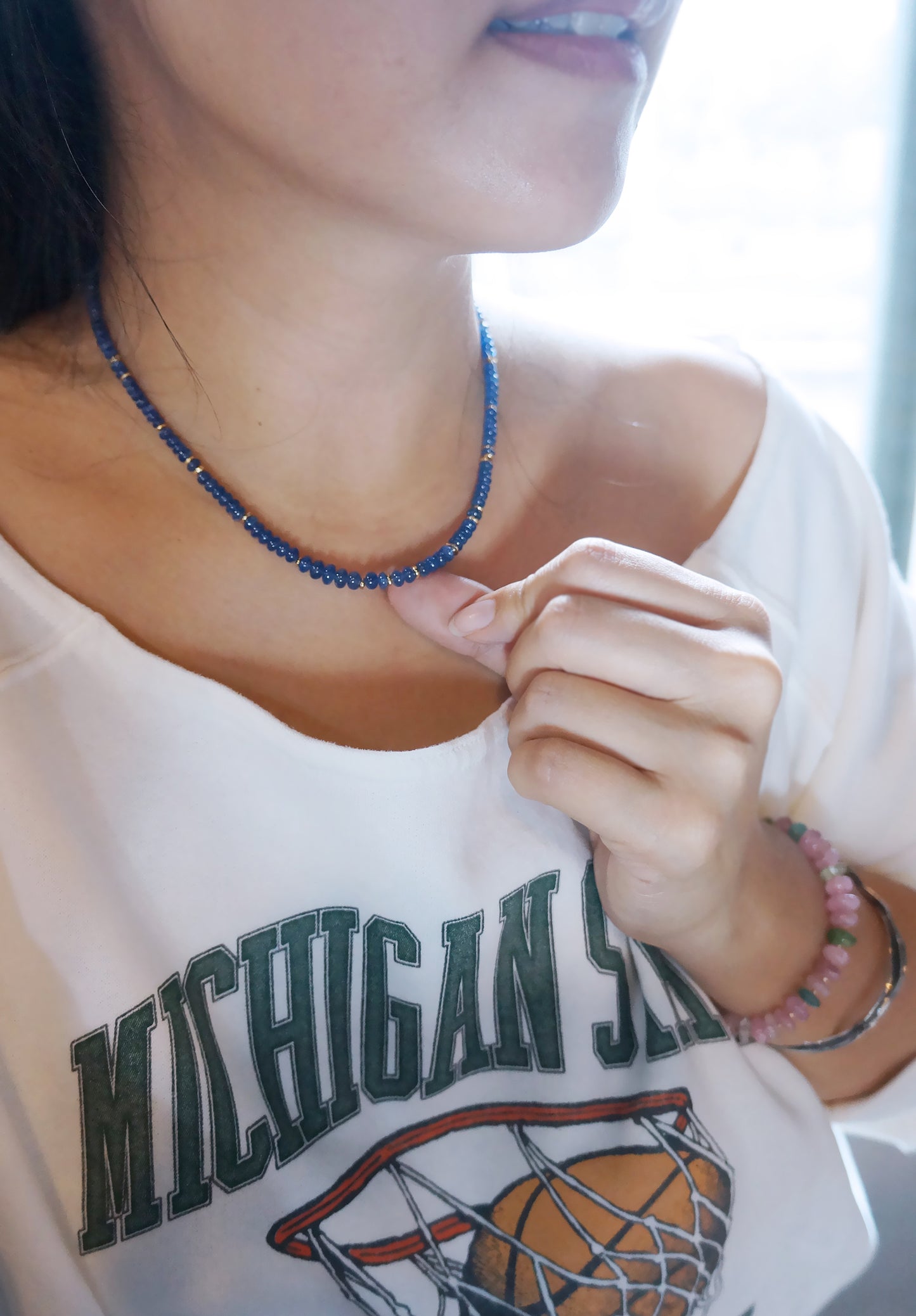 高品質 經典優雅｜藍寶石塔珠 短項鍊