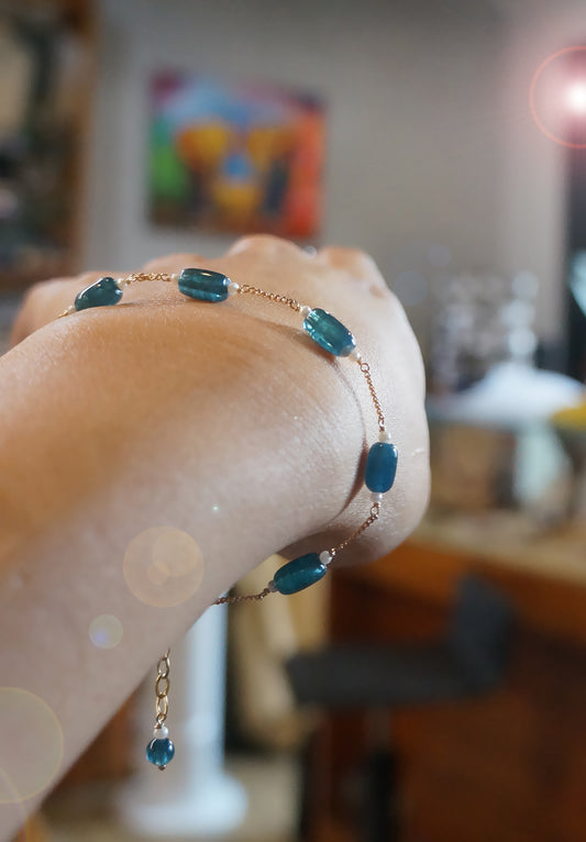 深藍碧璽小柱狀14K注金手鏈  C032404