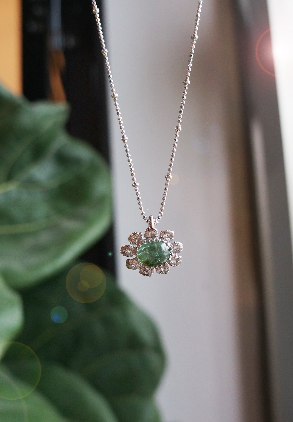 綠碧璽 手工蕾絲花銀+墜 C060301