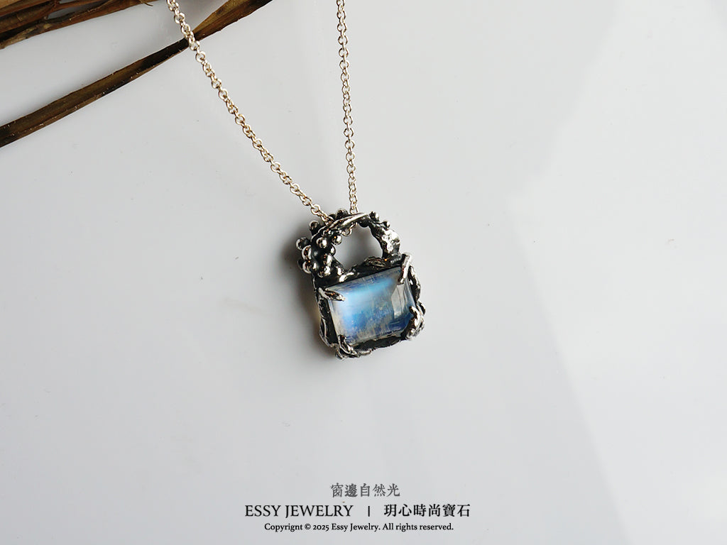 月光石 豐盛果實寶石籃｜手工純銀墜