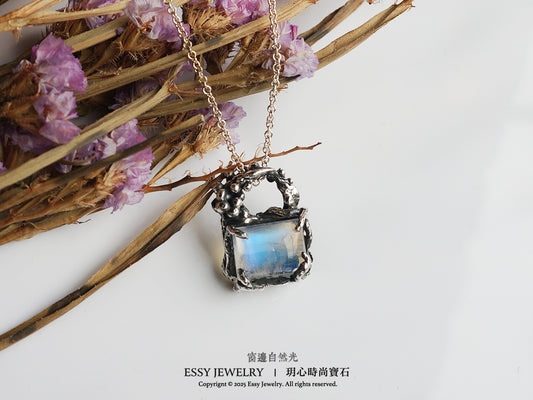 月光石 豐盛果實寶石籃｜手工純銀墜