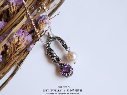 靈性之語．紫水晶珍珠 手工純銀墜鍊