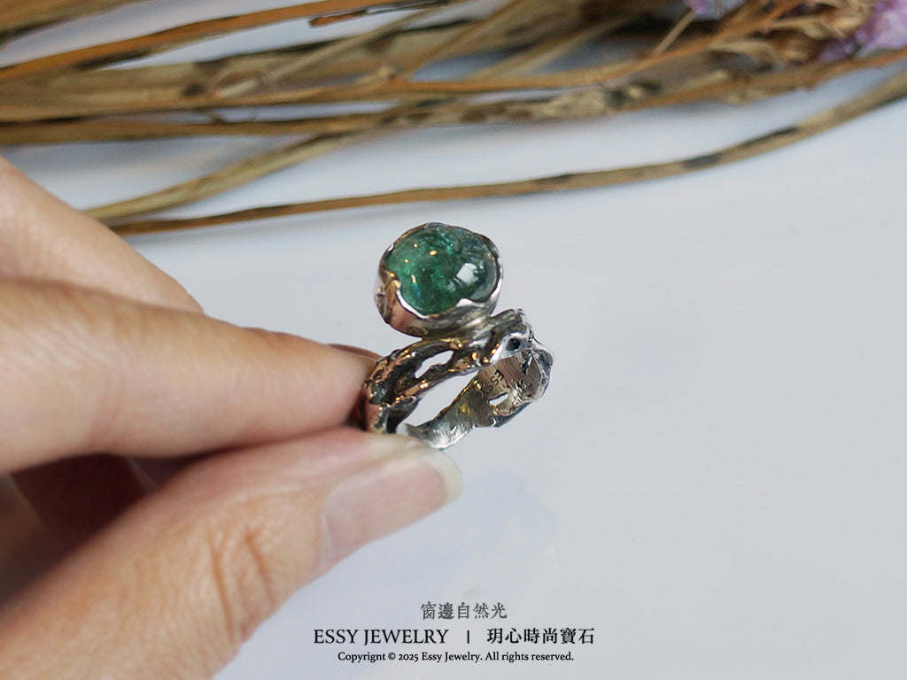 綠碧璽｜純銀自然有機形戒指