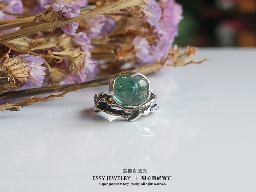 綠碧璽｜純銀自然有機形戒指