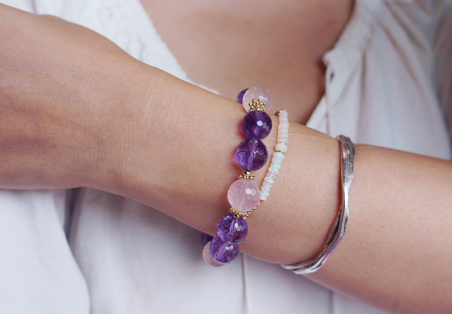 Amethyst ｜紫水晶閃亮切面圓手珠